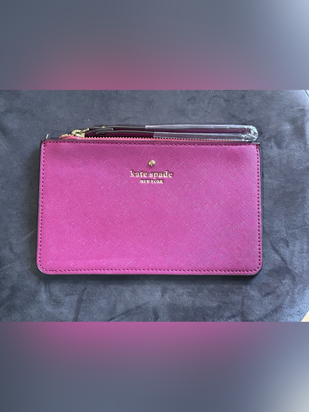 NWT Kate Spade Saffiano Leather Zip Top Wristlet Berry Magenta